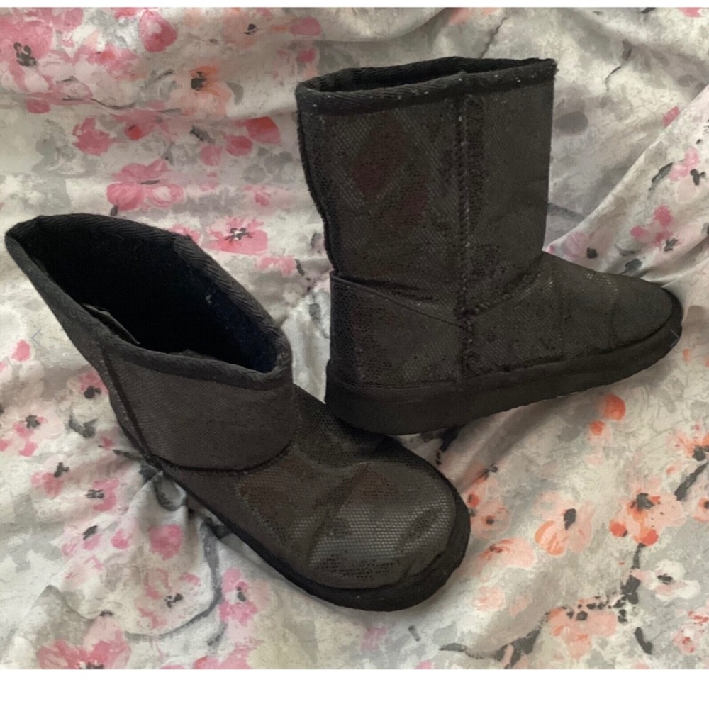 Toddler Girl Black Sparkle Boots Size 11 Fashion Flat